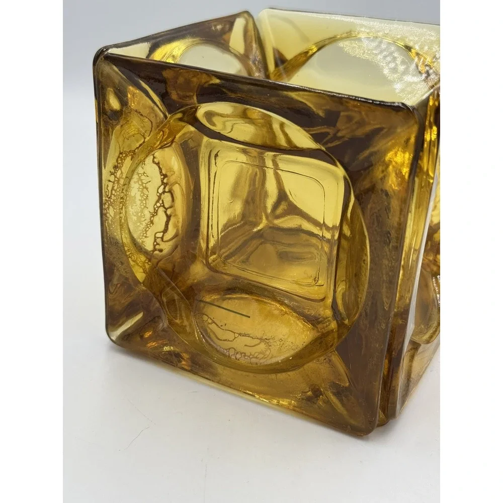 Art Glass Ashtray Amber Vase Planter Candle Holder Sculpture 5